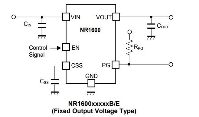 Application Circuit Diagram - Nisshinbo NR1600 500mA Low Dropout Voltage Regulators